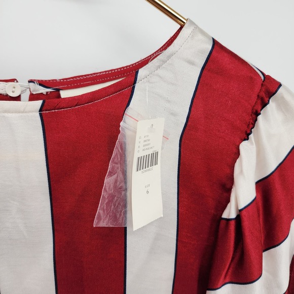 Anthropologie Maeve Maria Balloon Sleeve Striped Satin Blouse Size 6 NWT - Picture 3 of 9
